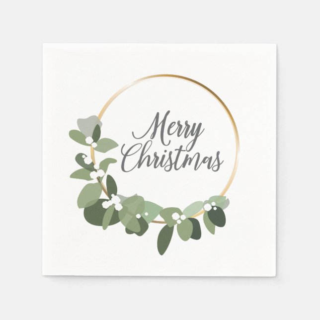 Modern Green Gold Wreath Frohe Weihnachts-Party Serviette (Vorderseite)