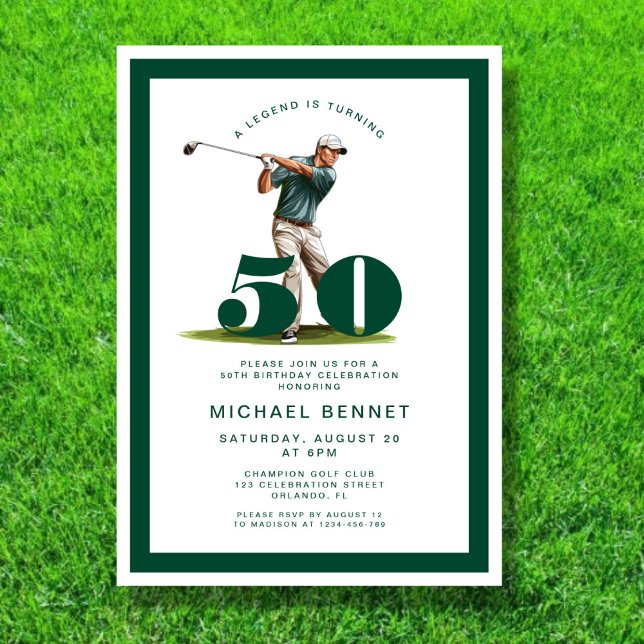 Modern Green Golf 50th Birthday Einladung (Modern Green Golf 50th Birthday Invitation)