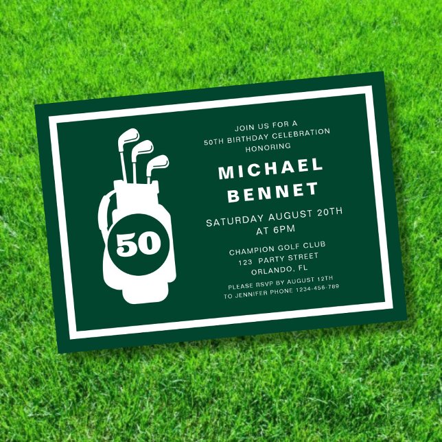 Modern Green Golf 50th Birthday Einladung (Modern Green Golf 50th Birthday Invitation)