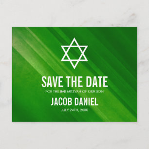 Modern Green Grunge Bar Mitzvah Save the Date Ankündigungspostkarte