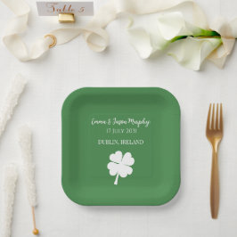 Modern Green Irish Vierblättriges Kleeblatt Weddin Pappteller