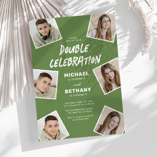 Modern Green Joint Foto Birthday Party Einladung