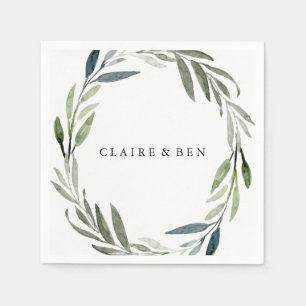 Modern Green Leaf Wreath Wedding Napkin Serviette