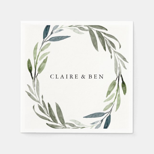 Modern Green Leaf Wreath Wedding Napkin Serviette (Vorderseite)