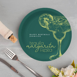 Modern Green Margarita Fiesta Birthday Party Pappteller