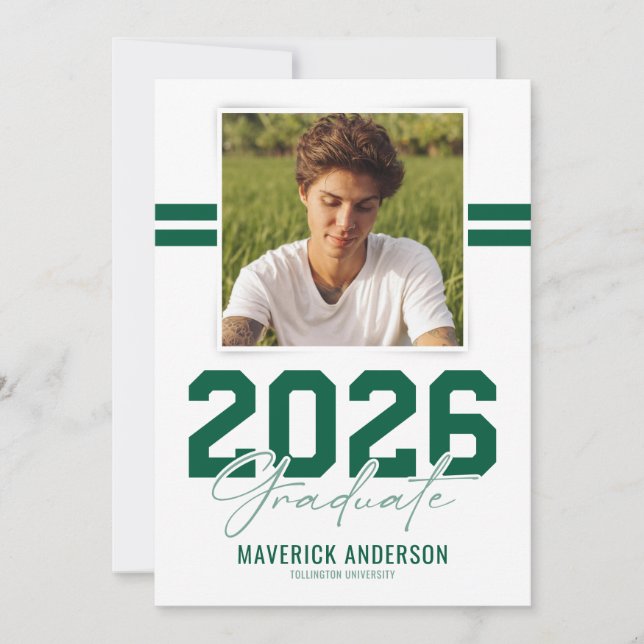 Modern Green Masculine Photo Graduation Ankündigung (Vorderseite)