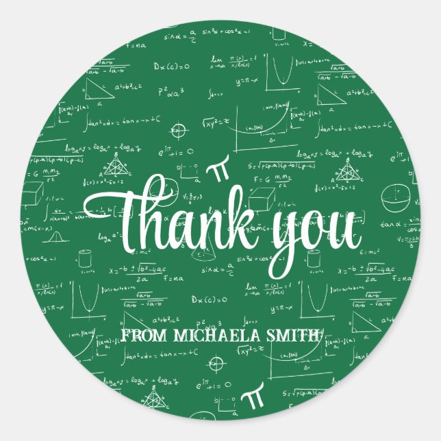 Modern Green Math Graduation Thank You Runder Aufkleber (Vorderseite)