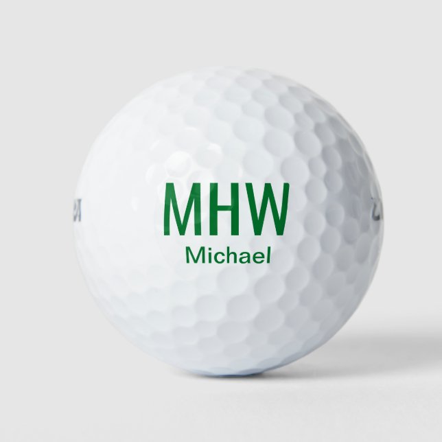 Modern Green Mit Monogramm Golfball (Vorderseite)