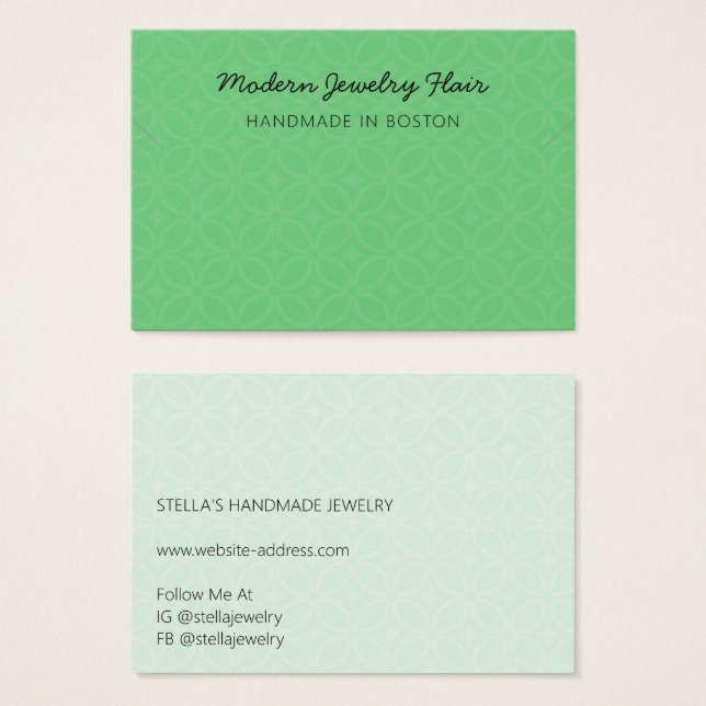 Modern Green Necklace Bracelet Display Card (Devant & derrière)