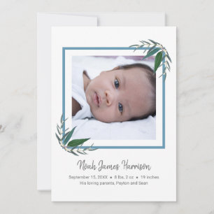Modern Green New Baby Boy Foto Birth Ankündigung