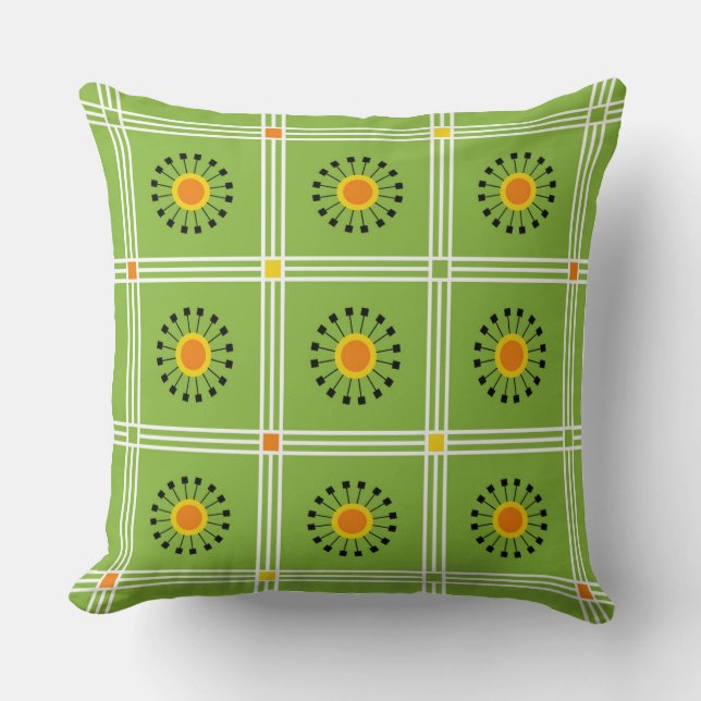 Modern Green Orange Dandelion Kissen (Vorderseite)