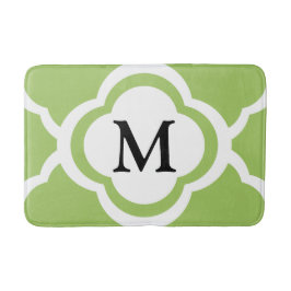 Modern Green Quatrefoil Monogramm Badematte