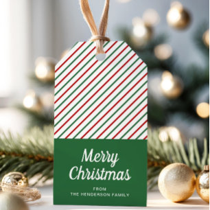 Modern Green Red Strip Weihnachten Geschenkanhänger