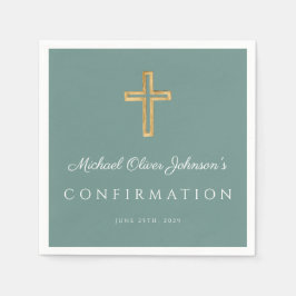 Modern Green Religious Cross Boy Confirmation Serviette