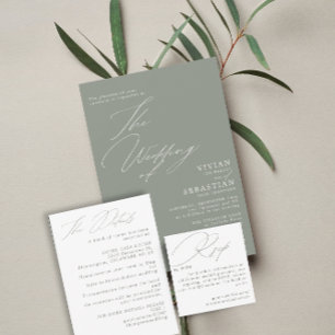 Modern Green Sage White Wedding Einladung