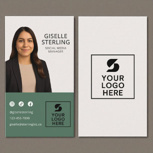 Modern Green Social Media Manager Foto-Logo Visitenkarte