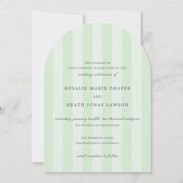 Modern Green Stripes Elegant Wedding Einladung (Vorderseite)