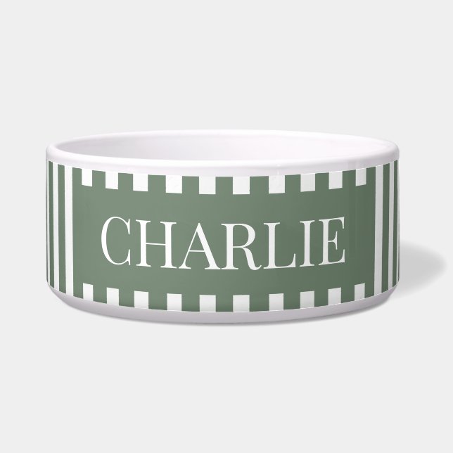 Modern Green Stripes Pattern Personalized Dog Pet Napf (Vorderseite)