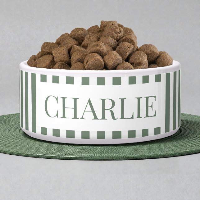 Modern Green Stripes Pattern Personalized Dog Pet Napf (Modern Green Stripes Pattern Personalized Dog Pet Bowl)