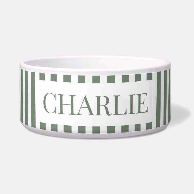 Modern Green Stripes Pattern Personalized Dog Pet Napf (Vorderseite)