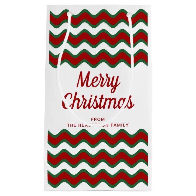 Modern Green Strips Script Weihnachten Kleine Geschenktüte (Vorderseite)