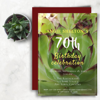 Modern Green Succulent 70. Geburtstagsparty Einladung