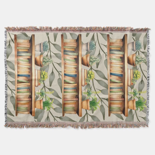 Modern Green Succulents Plant Shelf Reading Books Decke (Vorderseite)