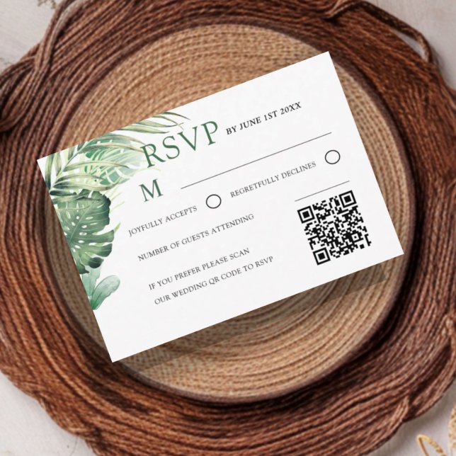 Modern Green Tropical RSVP Wedding  Karte (Von Creator hochgeladen)