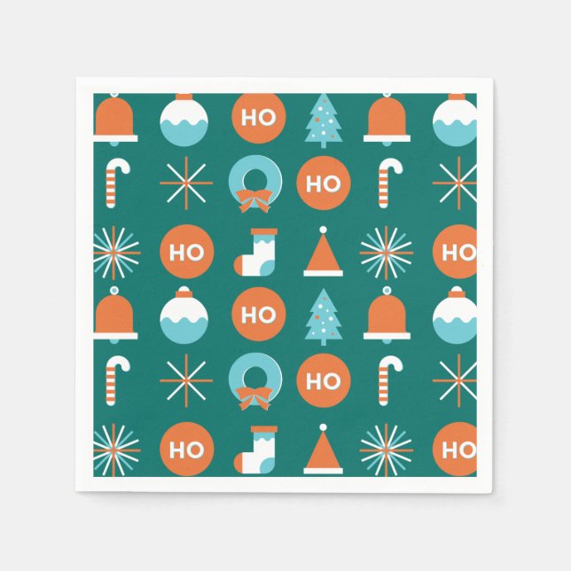 Modern Green und Orange Weihnachtssymbole Muster Serviette (Vorderseite)