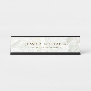 Modern Green und White Palm Leaf Print Schreibtischnamensplakette