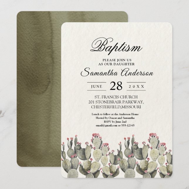 Modern Green Watercolor Cactus Einladung (Vorne/Hinten)