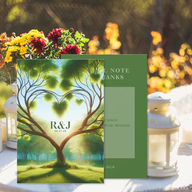 Modern Green Wedding Dankeschön Card Dankeskarte (Modern Green Wedding Thank You Card (front and back))