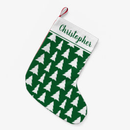 Modern Green White Christmas Tree Muster Name Kleiner Weihnachtsstrumpf