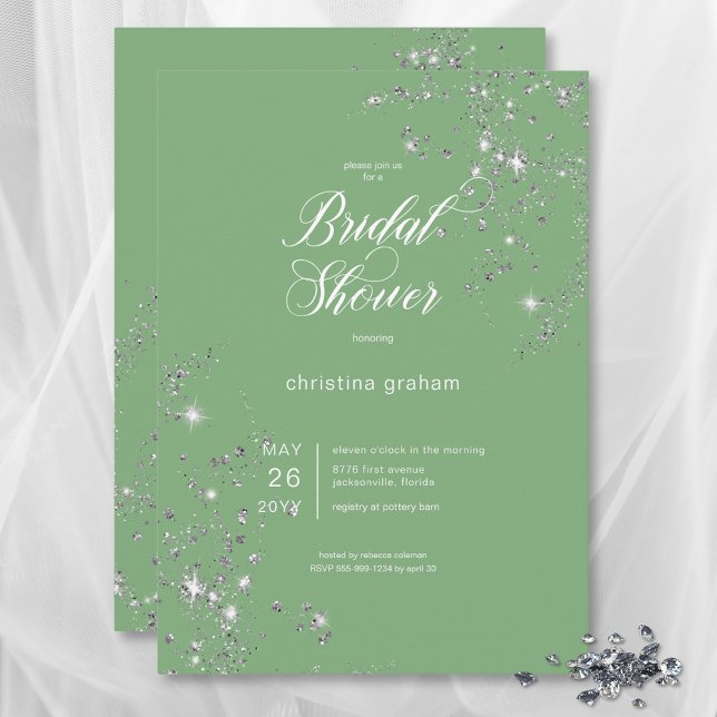 Modern Green & White Glam Diamonds Brautparty Einladung (Modern Green & White Glam Diamonds Bridal Shower Invitation)