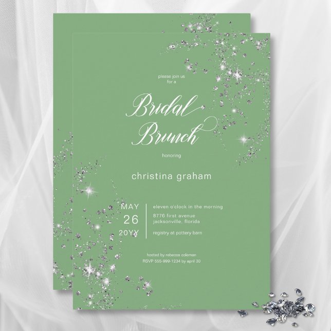 Modern Green & White Glam Diamonds Bridal Brunch Einladung (Modern Green & White Glam Diamonds Bridal Brunch Invitation)