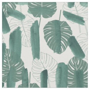 Modern Green White Monstera Blätter Pinselstriche Stoff