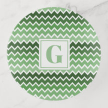 Modern Green White Zigzag Lines Monogram
