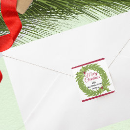 Modern Green Wreath Merry Christmas Personalized Quadratischer Aufkleber