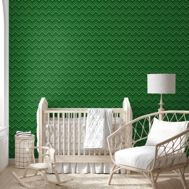 Modern Green Zig Zag gestreift Tapete (Kinder)