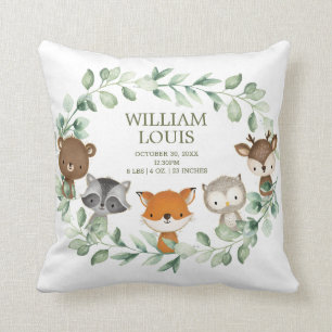 Modern Greenerie Woodland Birth Stats Boy Kinderzi Kissen