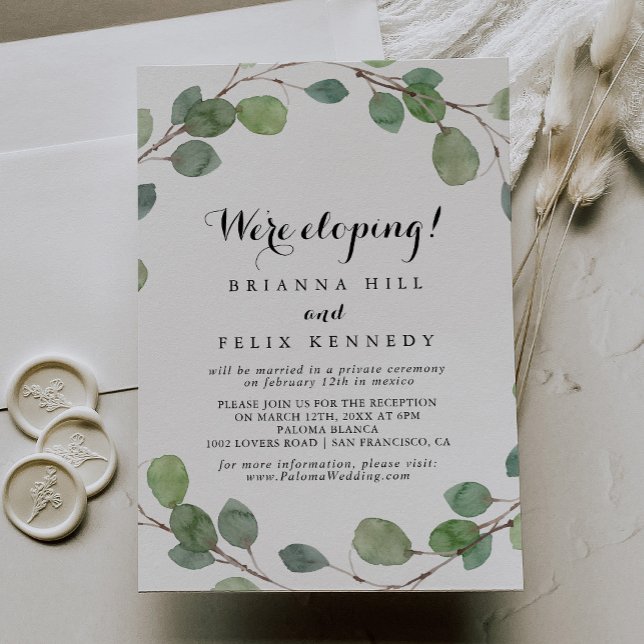 Modern Greenery Calligraphy Elopement Empfang Einladung (Von Creator hochgeladen)