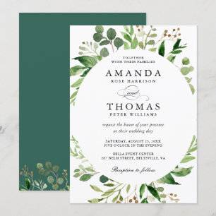 Modern Greenery Foliage Blätter Wreath Wedding Einladung