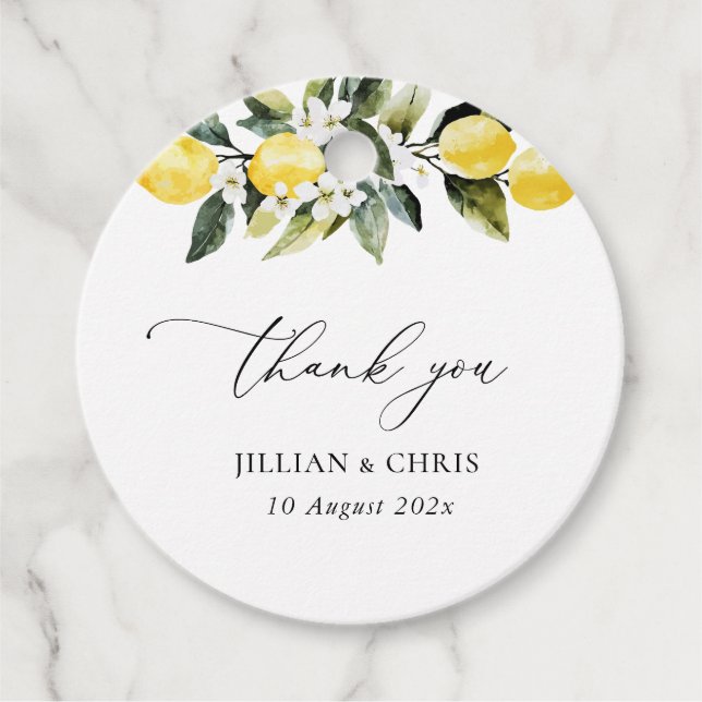 Modern Greenery Lemon Floral Wedding Vielen Dank Geschenkanhänger (Vorderseite)