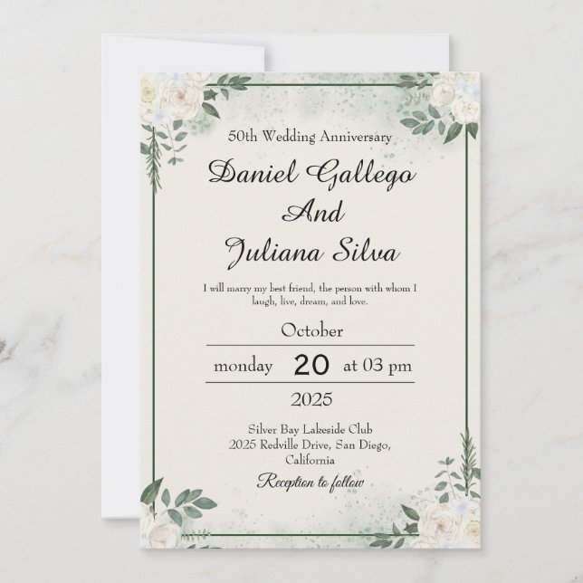 Modern Greenery Wedding Anniversary Invitations Einladung (Vorderseite)