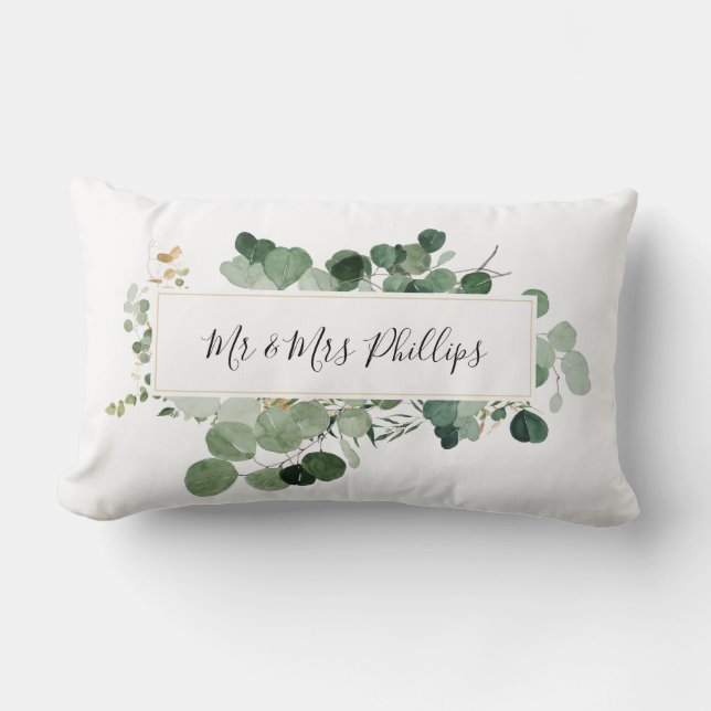 Modern Greenery Wedding Mr&Mrs. Name Couple Liebe Lendenkissen (Vorderseite)
