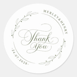 Modern Greenery Wedding Thank You Favor Runder Aufkleber