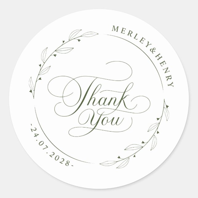 Modern Greenery Wedding Thank You Favor Runder Aufkleber (Vorderseite)
