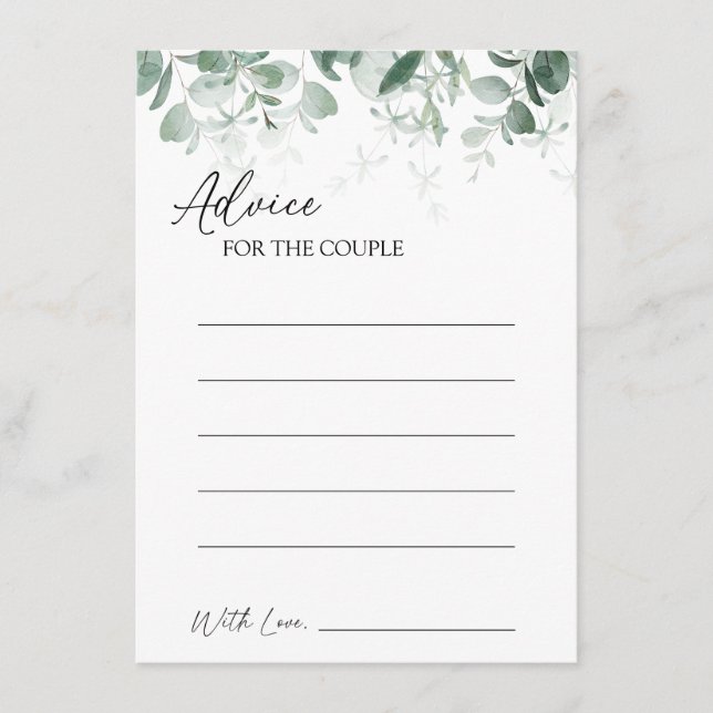 Modern Greenery White Wedding Advice Card Hinweiskarte (Vorderseite)