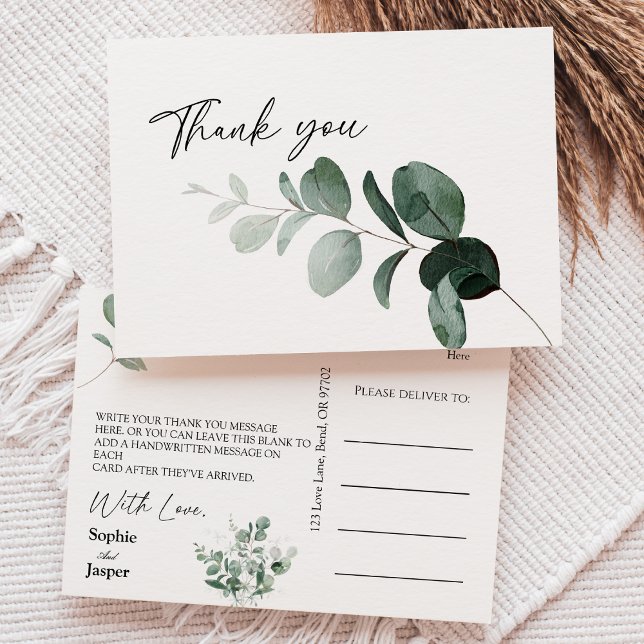 Modern Greenery White Wedding Danke Postcard Postkarte (Von Creator hochgeladen)
