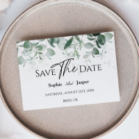 Modern Greenery White Wedding Flat Save the Date